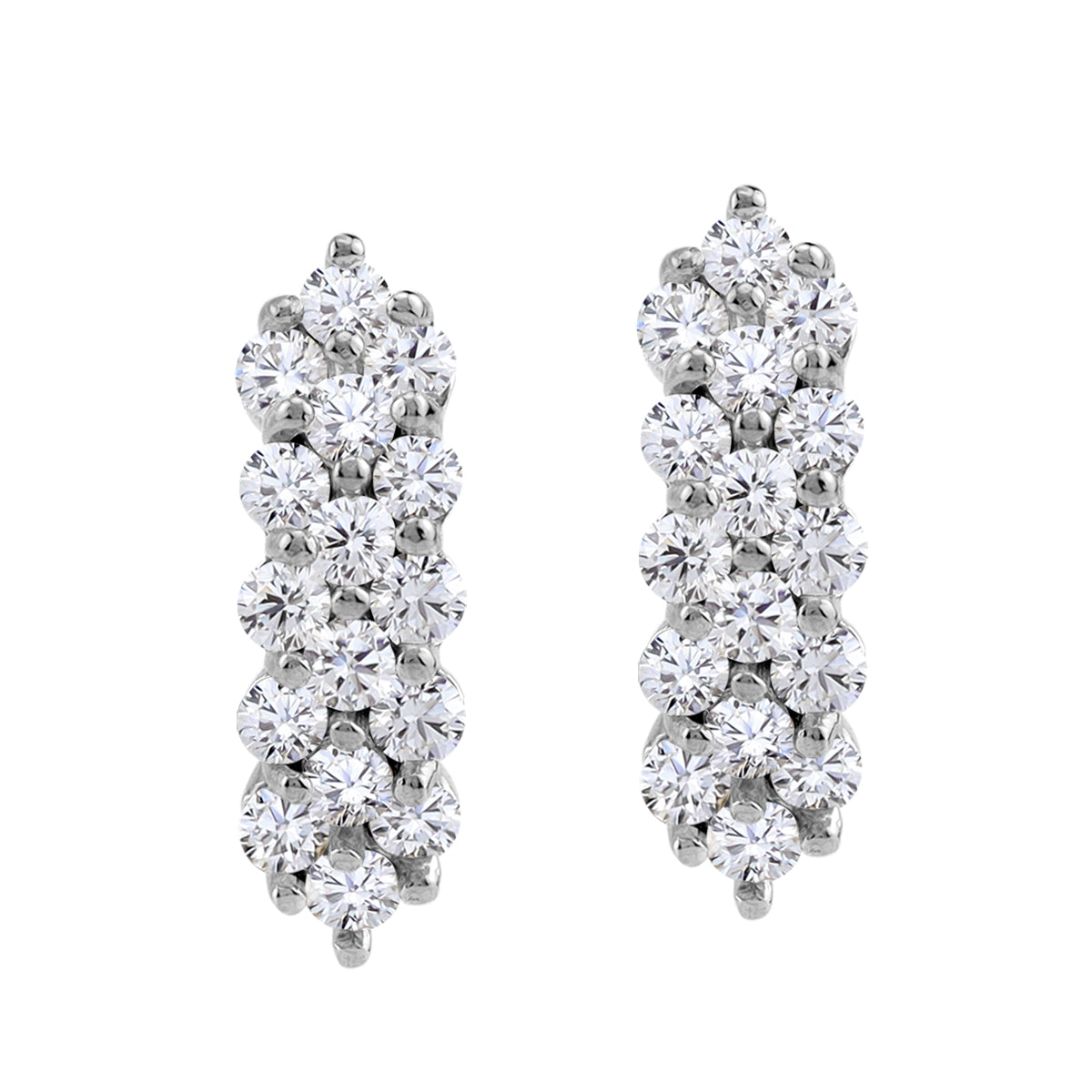Round Shape Cubic Zirconia White Gold Plated 925 Sterling Silver Cluster English Huggie Hoop Earrings
