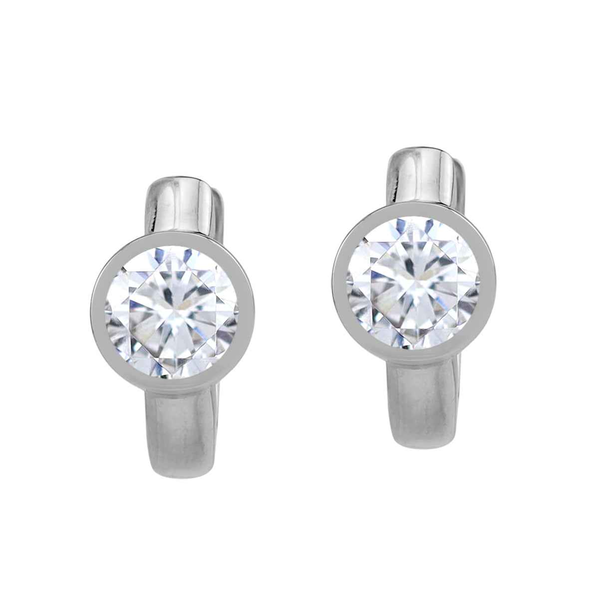 6MM Round Shape Cubic Zirconia White Gold Plated 925 Sterling Silver 0.5 Inch Huggie O Hoop Earrings