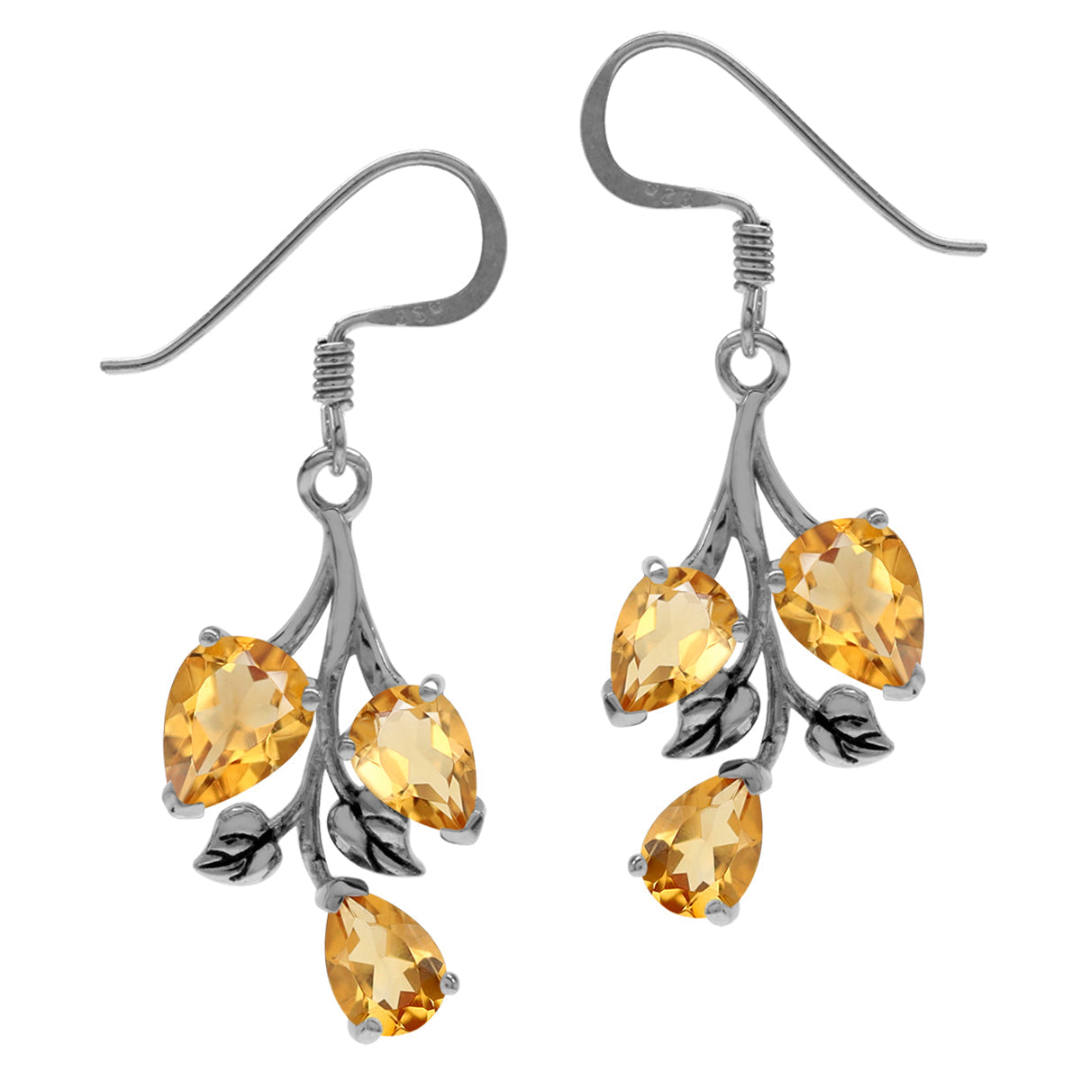 4.6 CTW Genuine Pear Shape Yellow Citrine 925 Sterling Silver Leaf Vintage Inspired Dangle Hook Earrings November Gemstone Birthstone Jewelry for Women - Silvershake-store