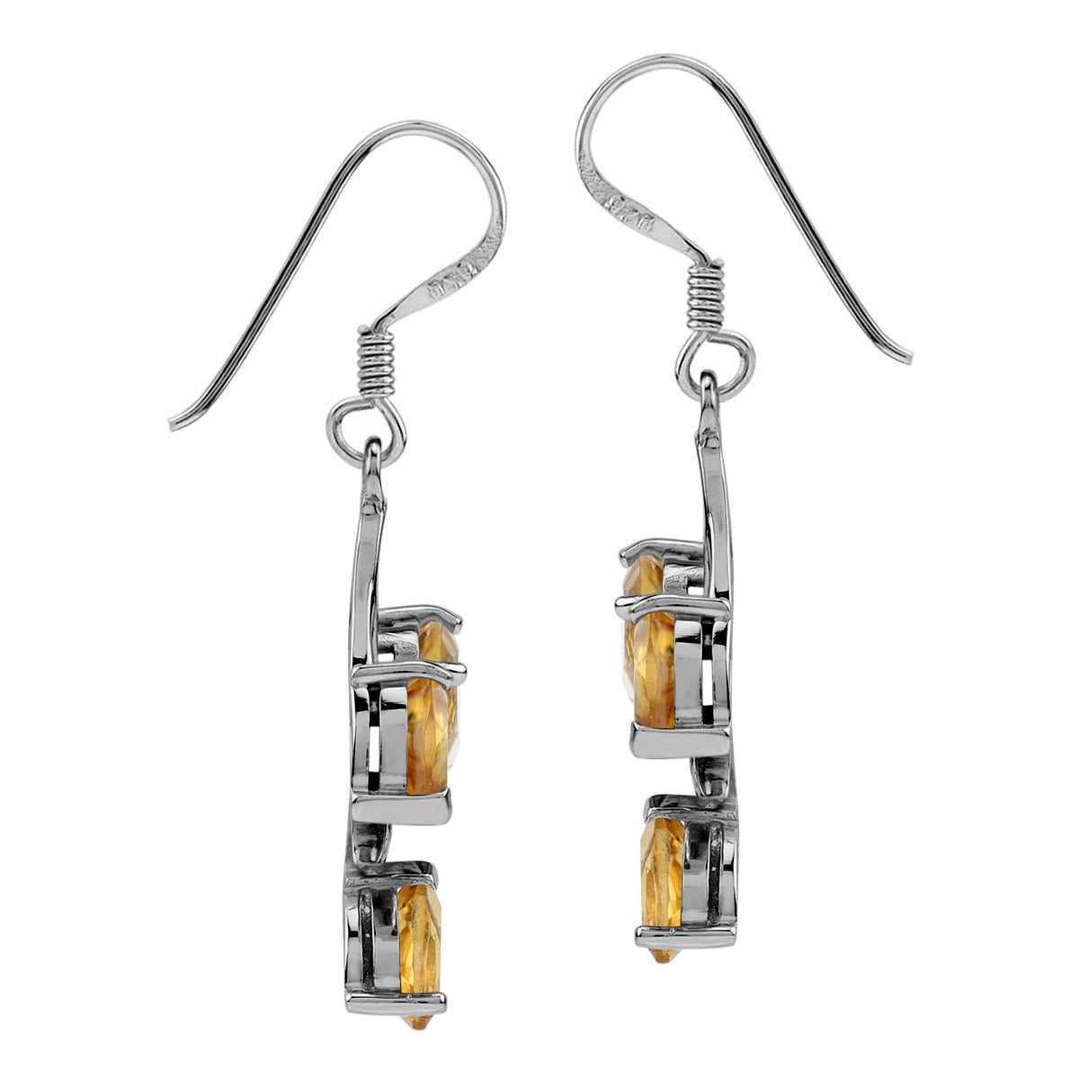 4.6 CTW Genuine Pear Shape Yellow Citrine 925 Sterling Silver Leaf Vintage Inspired Dangle Hook Earrings November Gemstone Birthstone Jewelry for Women - Silvershake-store