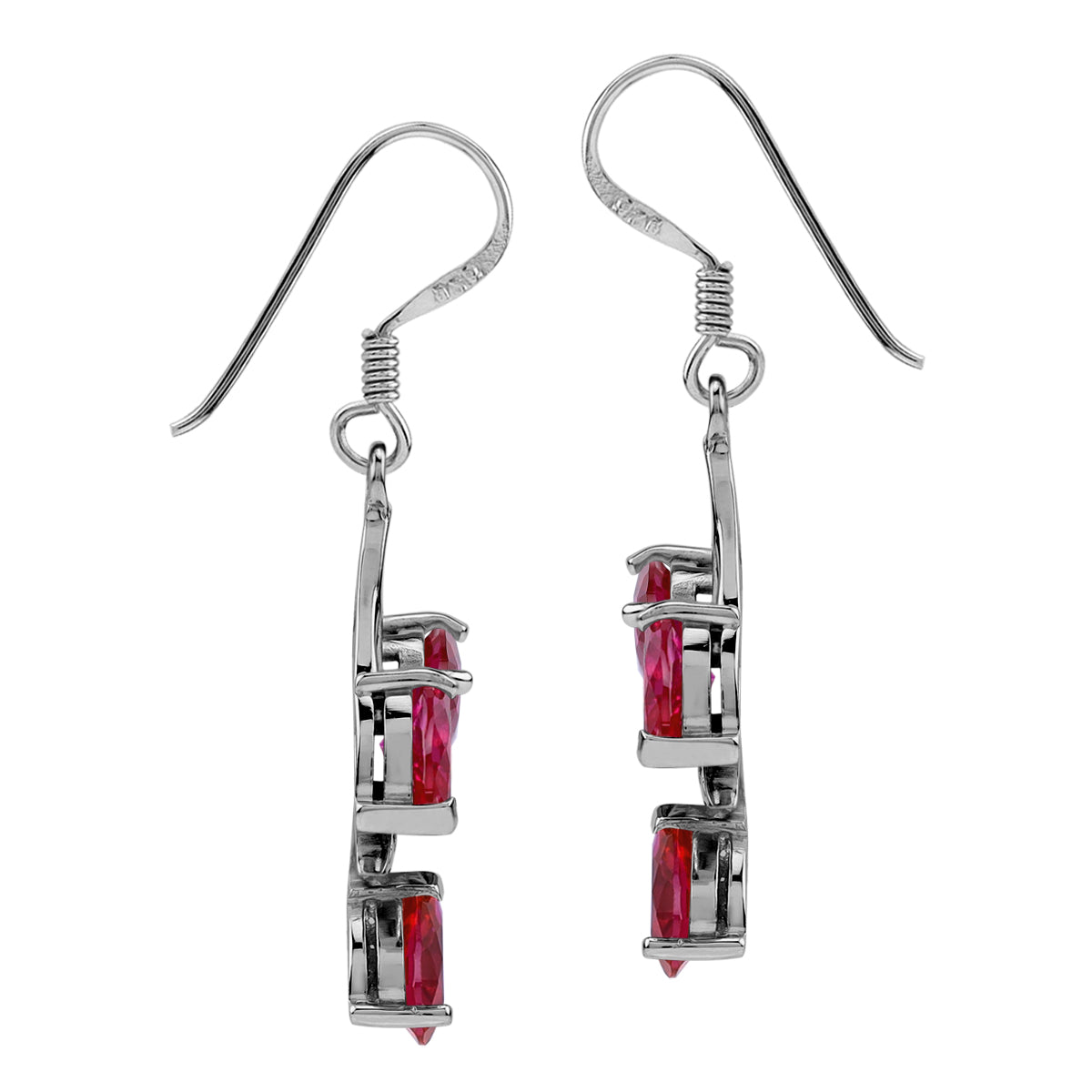 Simulated Pear Shape Red Ruby 925 Sterling Silver Leaf Vintage Inspired Dangle Hook Earrings July Gemstone Birthstone Jewelry for Women - Silvershake-store