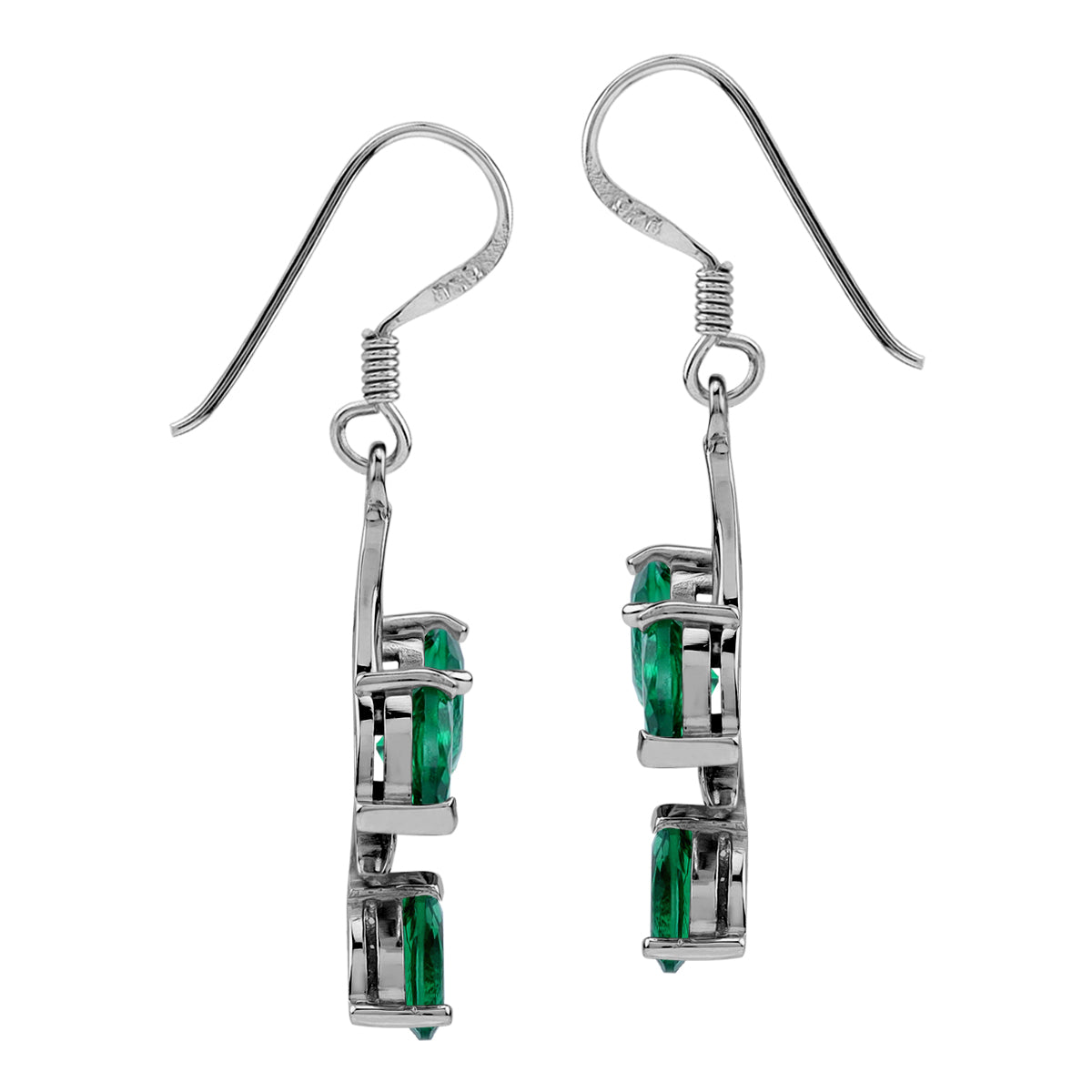Created Pear Shape Nano Green Emerald 925 Sterling Silver Leaf Vintage Inspired Dangle Hook Earrings May Gemstone Birthstone Jewelry for Women - Silvershake-store