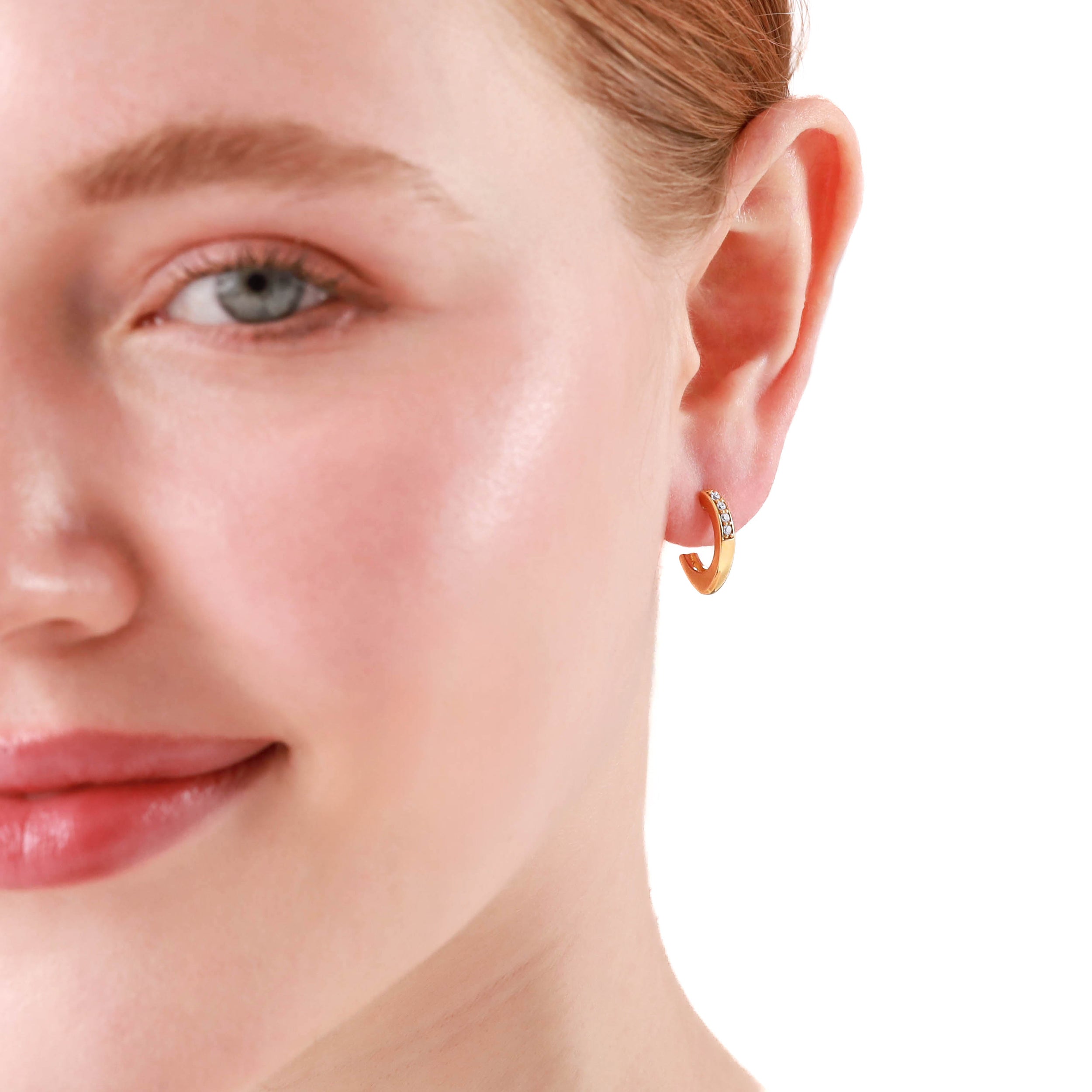 Round Shape Cubic Zirconia White Gold Plated 925 Sterling Silver J Hoop Post Earrings