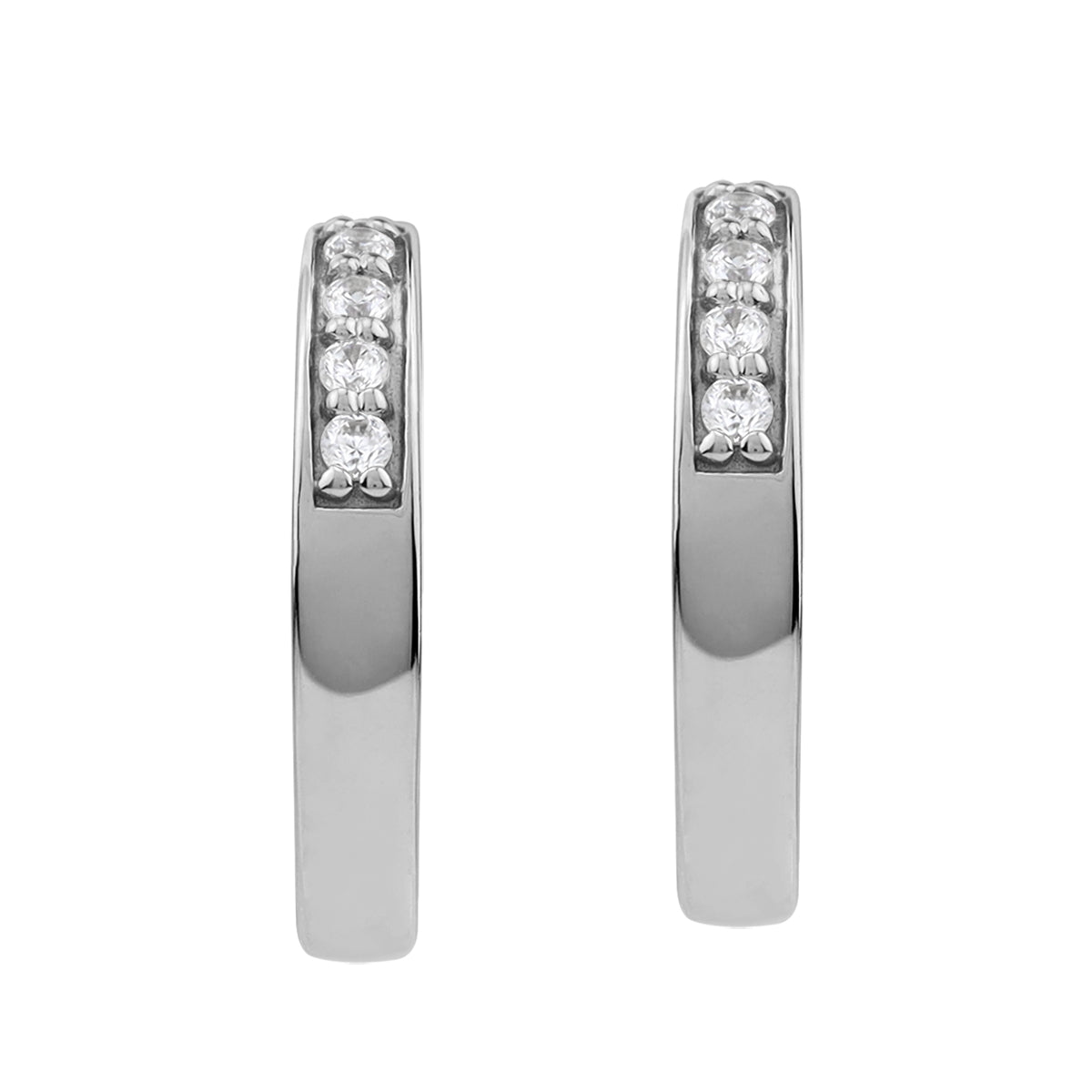 Round Shape Cubic Zirconia White Gold Plated 925 Sterling Silver J Hoop Post Earrings
