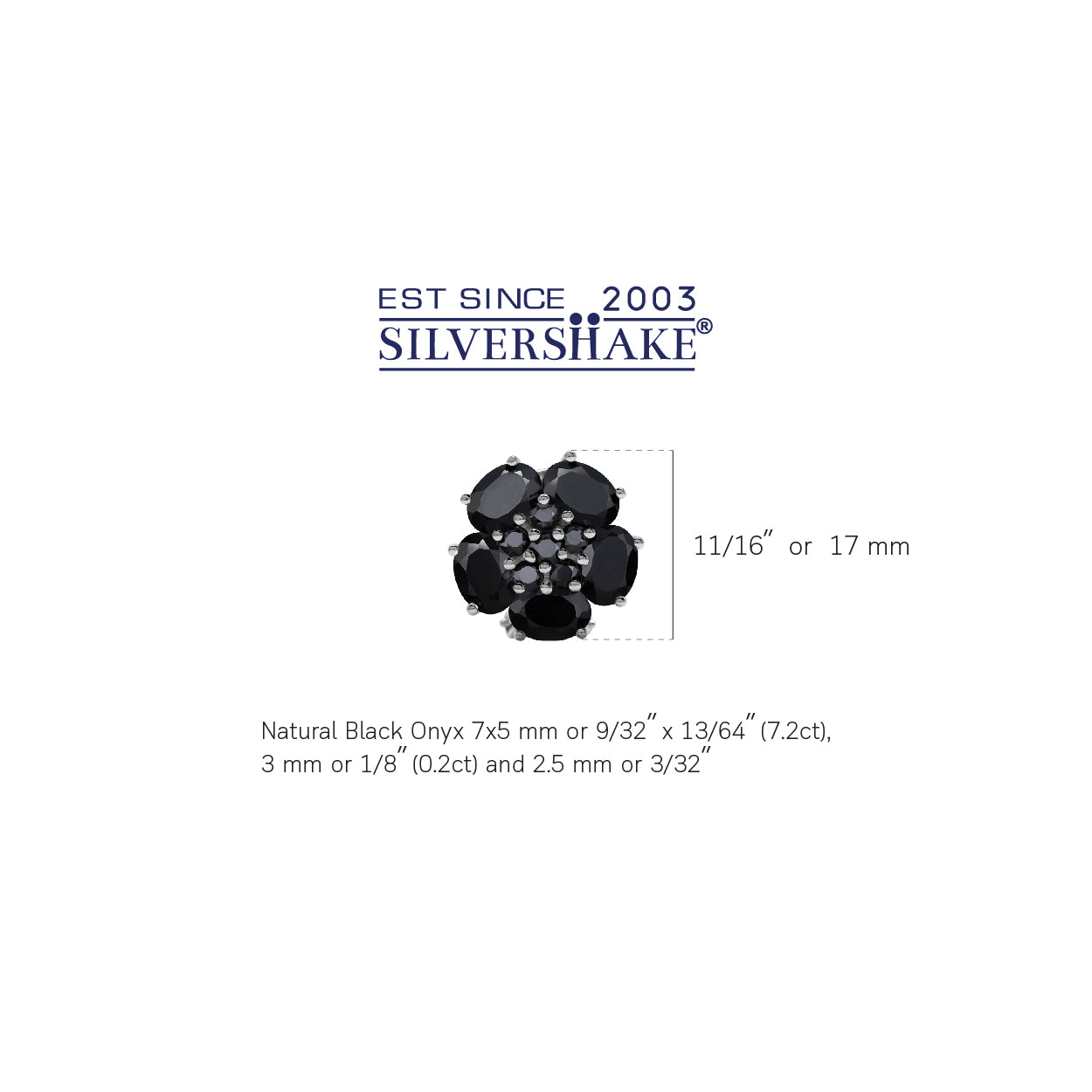 8.1 CTW Natural Black Onyx White Gold Plated 925 Sterling Silver Flower Cluster Omega Clip Post Gemstone Earrings