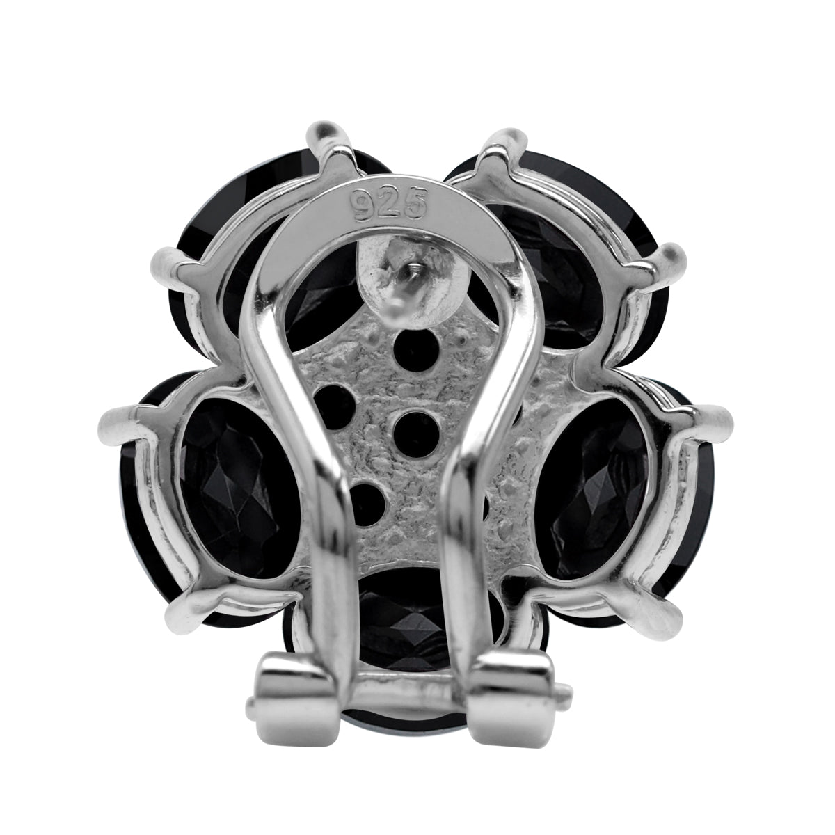 8.1 CTW Natural Black Onyx White Gold Plated 925 Sterling Silver Flower Cluster Omega Clip Post Gemstone Earrings
