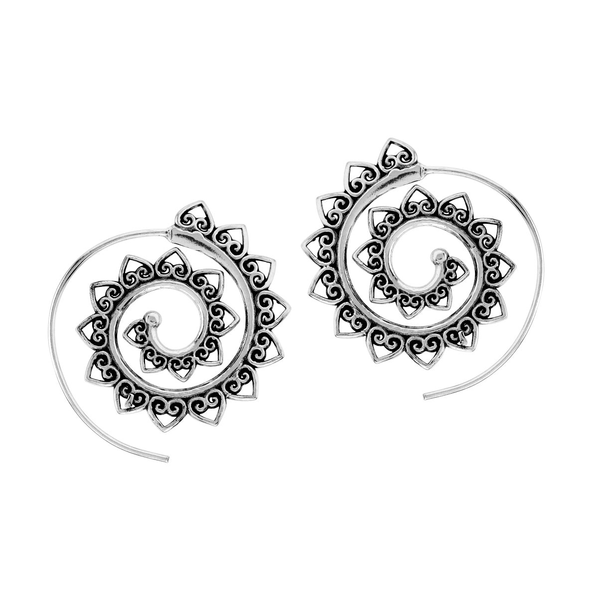 Handmade 925 Sterling Silver Heart Vintage Inspired Tribal Swirl Spiral Hoop Slide Through Earrings