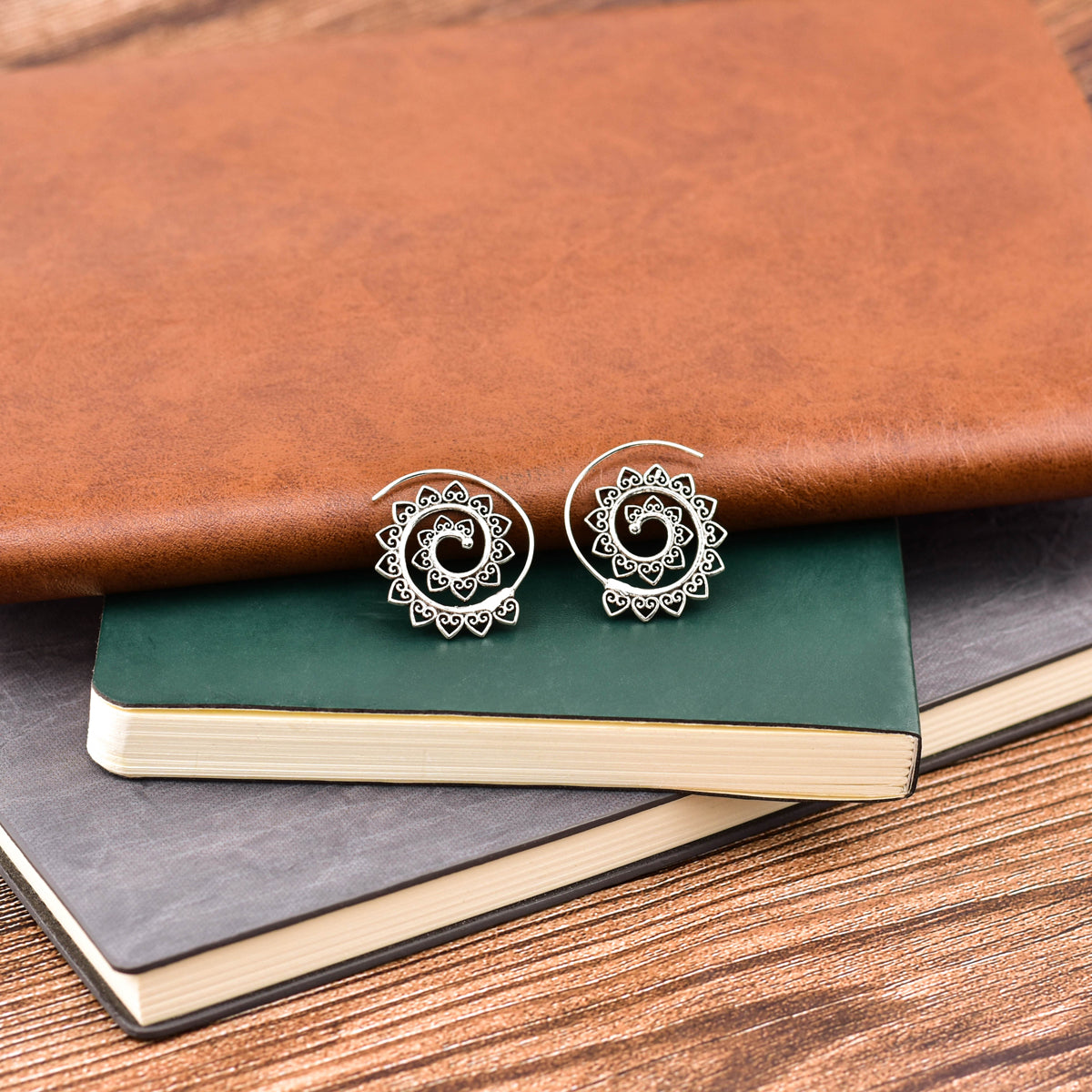Handmade 925 Sterling Silver Heart Vintage Inspired Tribal Swirl Spiral Hoop Slide Through Earrings