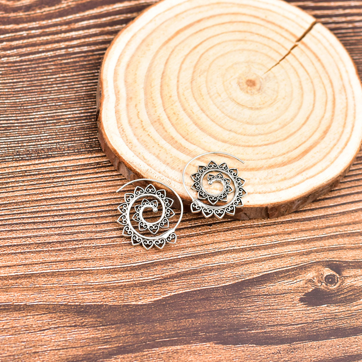 Handmade 925 Sterling Silver Heart Vintage Inspired Tribal Swirl Spiral Hoop Slide Through Earrings
