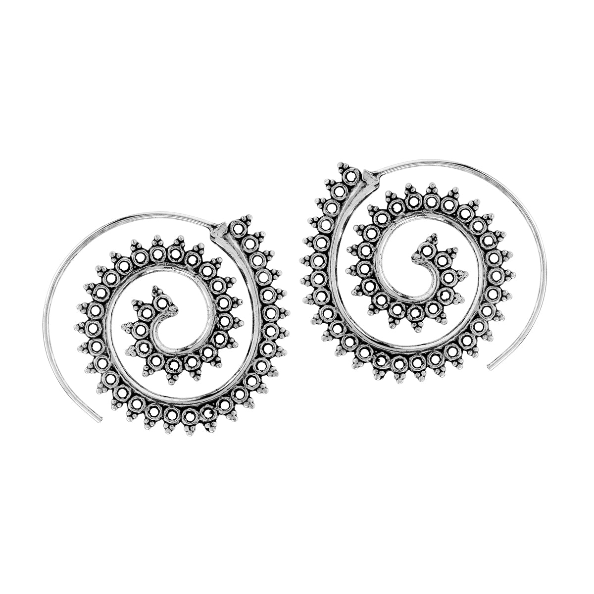 Handmade 925 Sterling Silver Bali / Balinese Vintage Inspired Tribal Swirl Spiral Hoop Slide Through Earrings