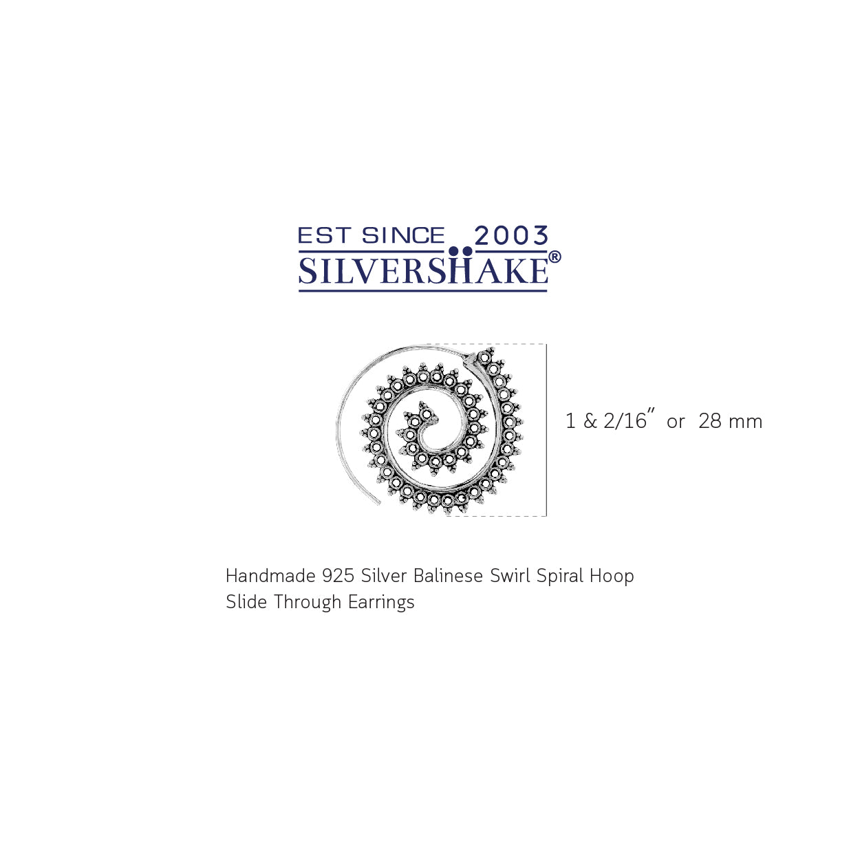 Handmade 925 Sterling Silver Bali / Balinese Vintage Inspired Tribal Swirl Spiral Hoop Slide Through Earrings