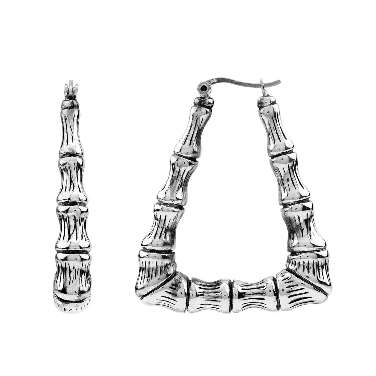 Electroform 925 Sterling Silver Fashion Bamboo Vintage Inspired Triangle Hoop Earrings