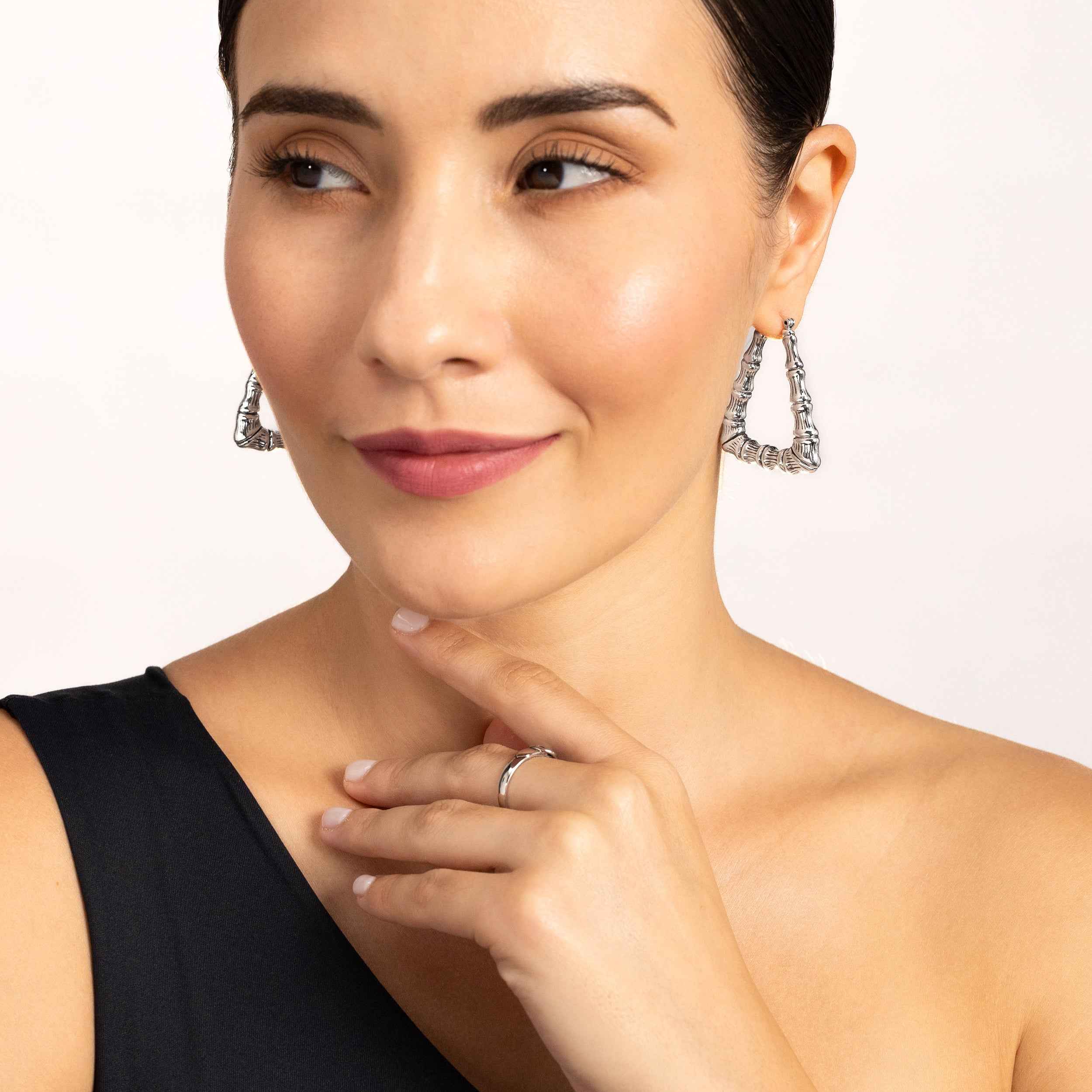 Electroform 925 Sterling Silver Fashion Bamboo Vintage Inspired Triangle Hoop Earrings