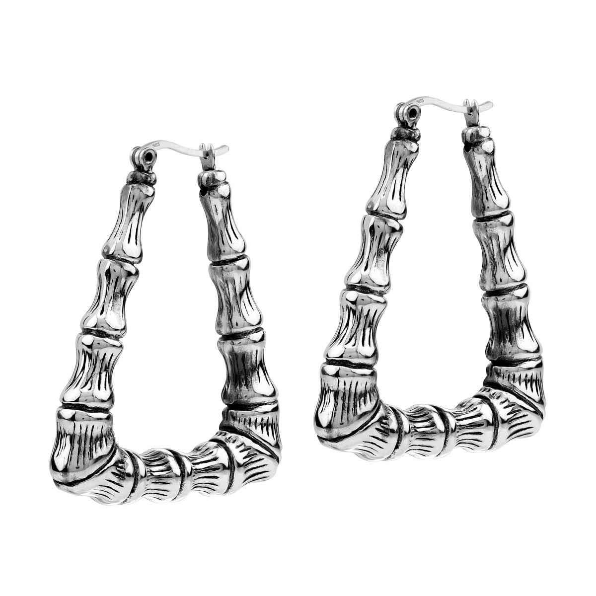 Electroform 925 Sterling Silver Fashion Bamboo Vintage Inspired Triangle Hoop Earrings