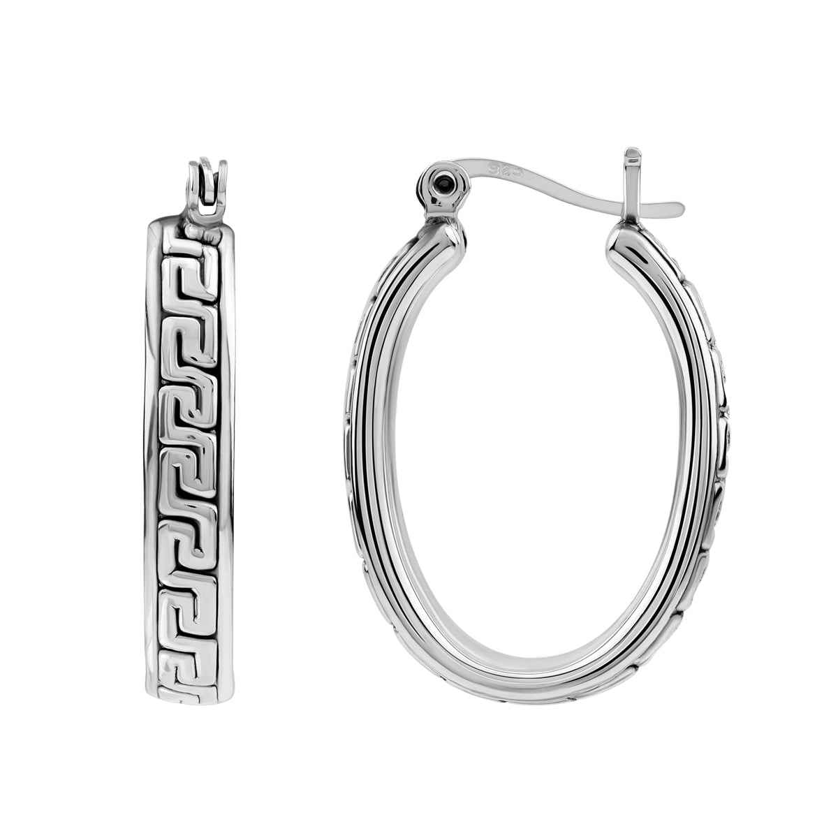 Electroform 925 Sterling Silver Filigree Greek Key Vintage Inspired Oval Hoop Earrings