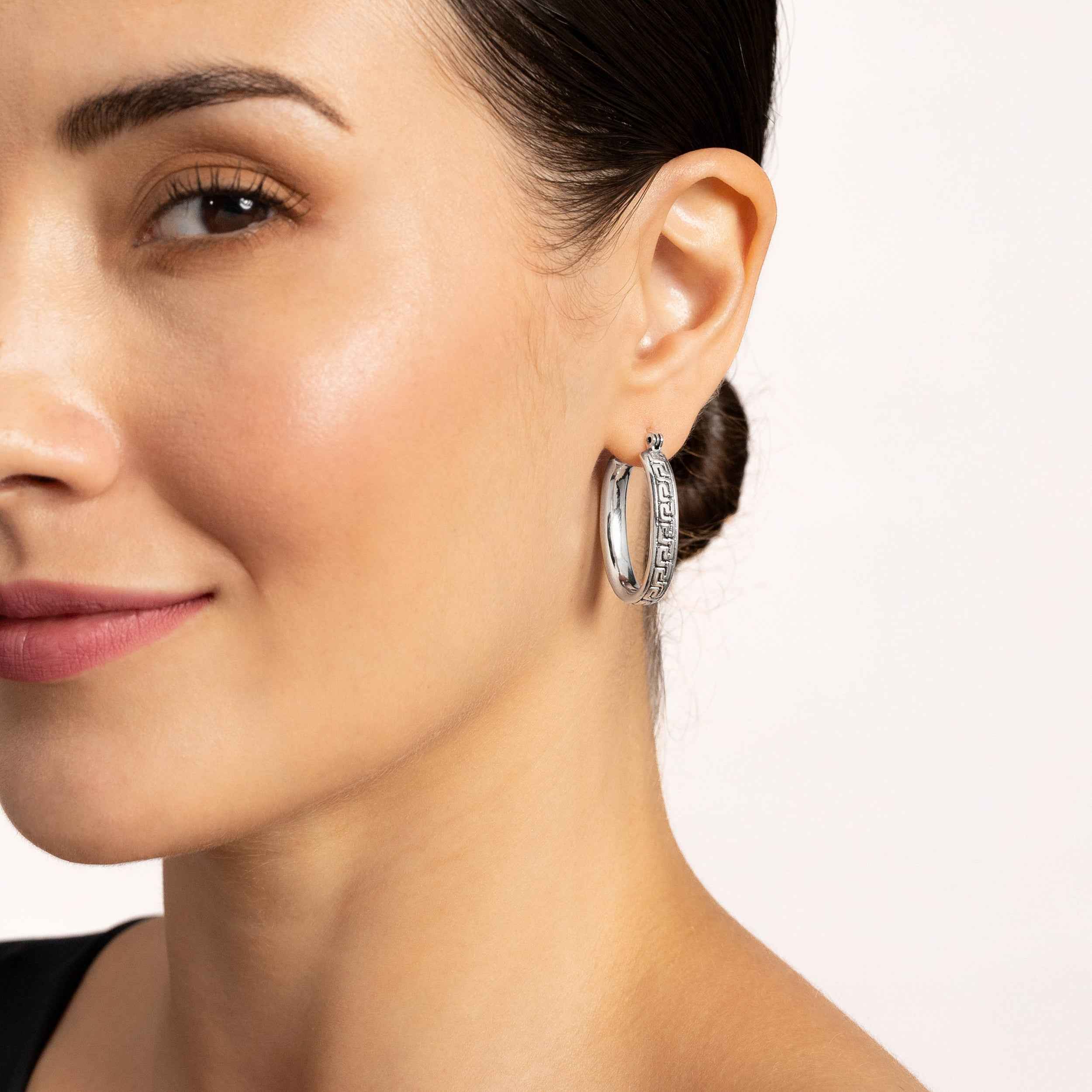 Electroform 925 Sterling Silver Filigree Greek Key Vintage Inspired Oval Hoop Earrings