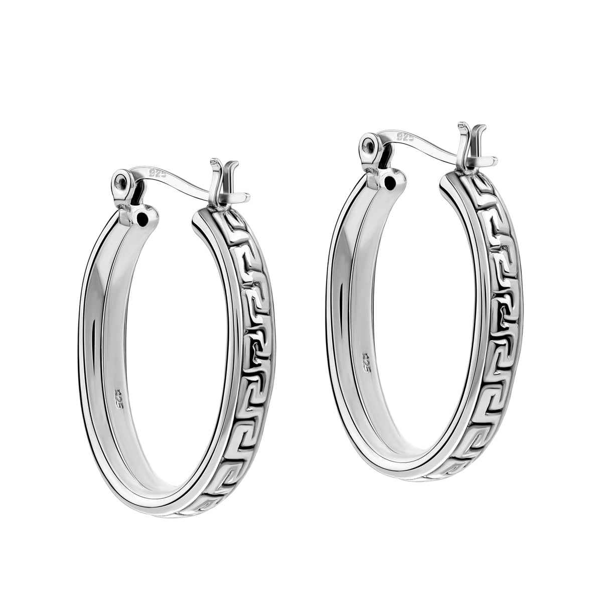 Electroform 925 Sterling Silver Filigree Greek Key Vintage Inspired Oval Hoop Earrings