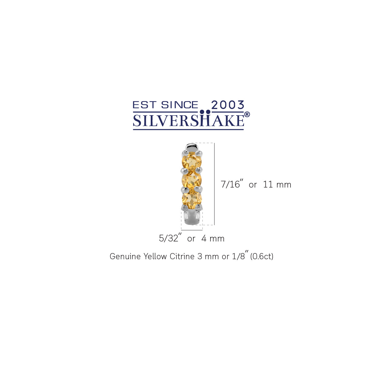 3-Stone 3MM Genuine Round Shape Yellow Citrine White Gold Plated 925 Sterling Silver English Huggie Hoop Earrings November Gemstone Birthstone Jewelry for Women - Silvershake-store
