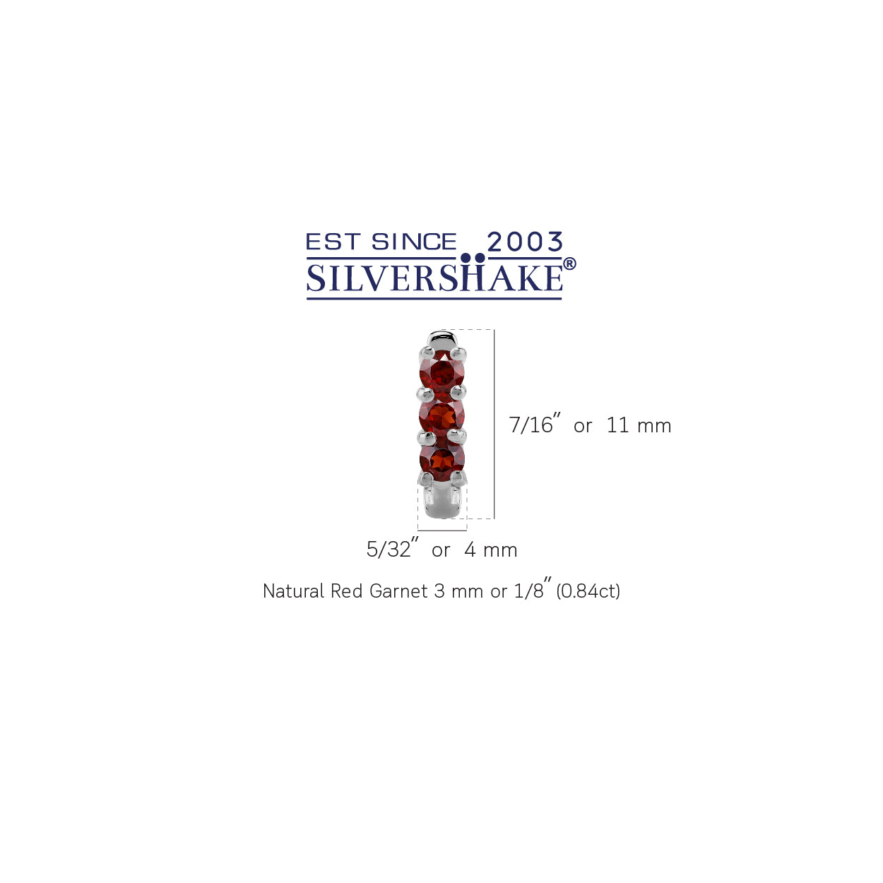 3-Stone 3MM Natural Round Shape Red Garnet White Gold Plated 925 Sterling Silver English Huggie Hoop Earrings January Gemstone Birthstone Jewelry for Women - Silvershake-store
