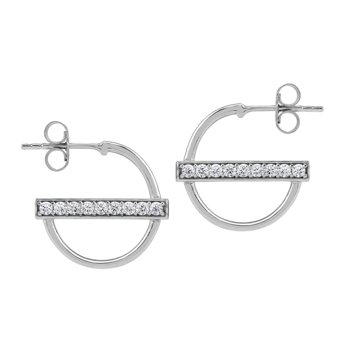 Cubic Zirconia White Gold Plated 925 Sterling Silver Fashion Casual 0.63 Inch C Hoop Stud Post Earrings