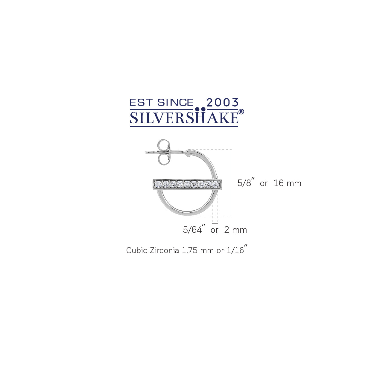 Cubic Zirconia White Gold Plated 925 Sterling Silver Fashion Casual 0.63 Inch C Hoop Stud Post Earrings