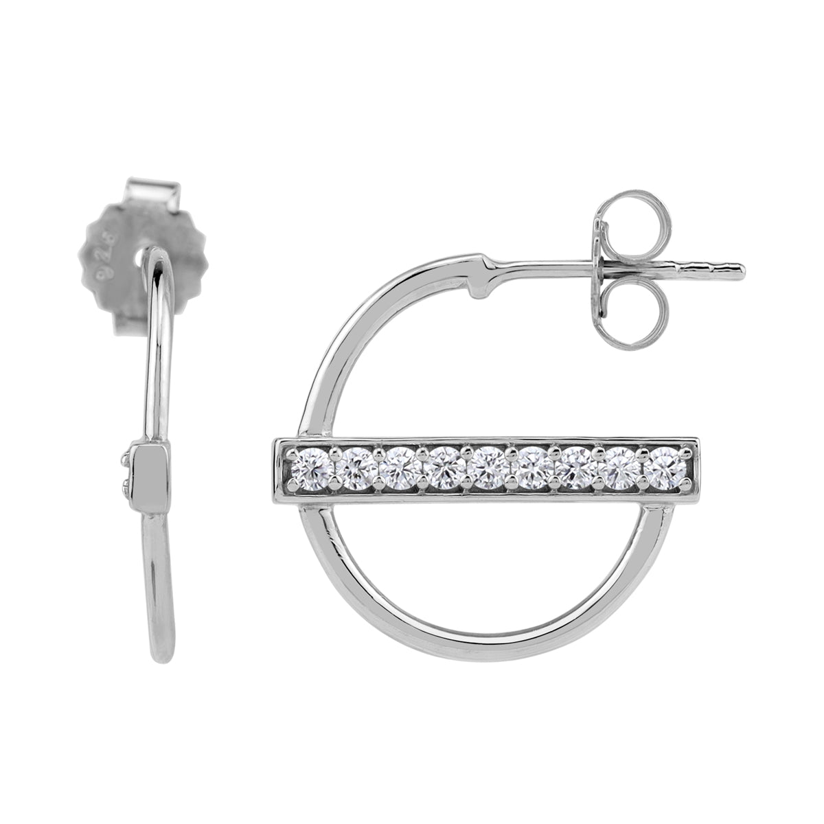 Cubic Zirconia White Gold Plated 925 Sterling Silver Fashion Casual 0.63 Inch C Hoop Stud Post Earrings