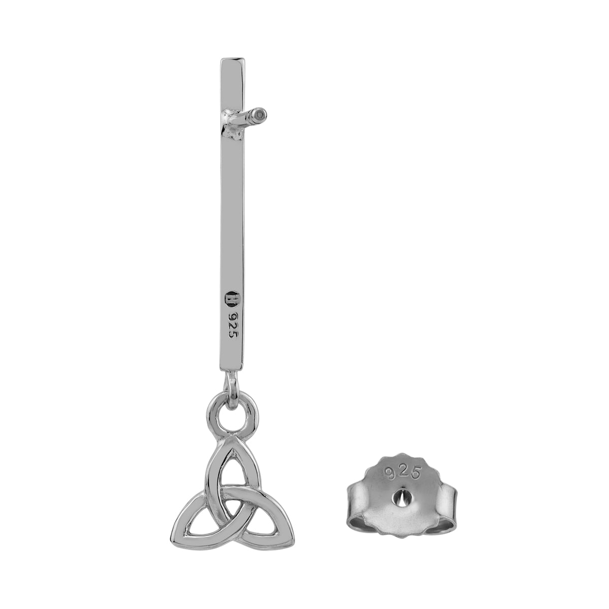 White Gold Plated 925 Sterling Silver Vertical Bar and Dangle Triquetra Trinity Celtic Knot Drop Stud Post Earrings