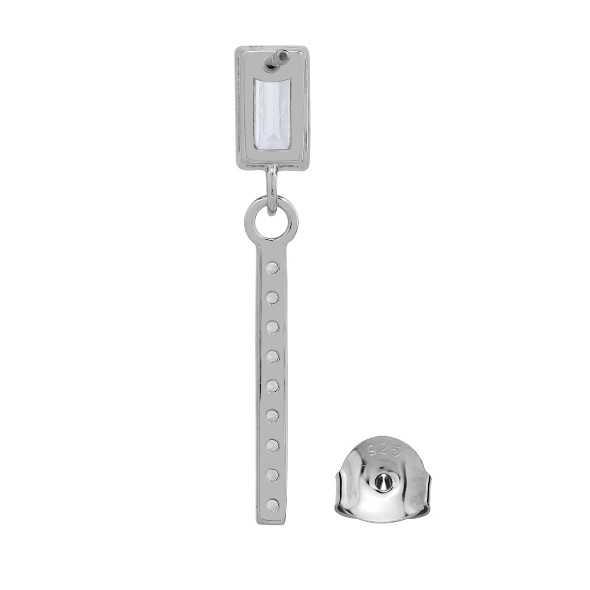 6X3mm Baguette Shape Cubic Zirconia White Gold Plated 925 Sterling Silver Geometric and Dangle Vertical Bar Drop Stud Post Earrings April Gemstone Birthstone