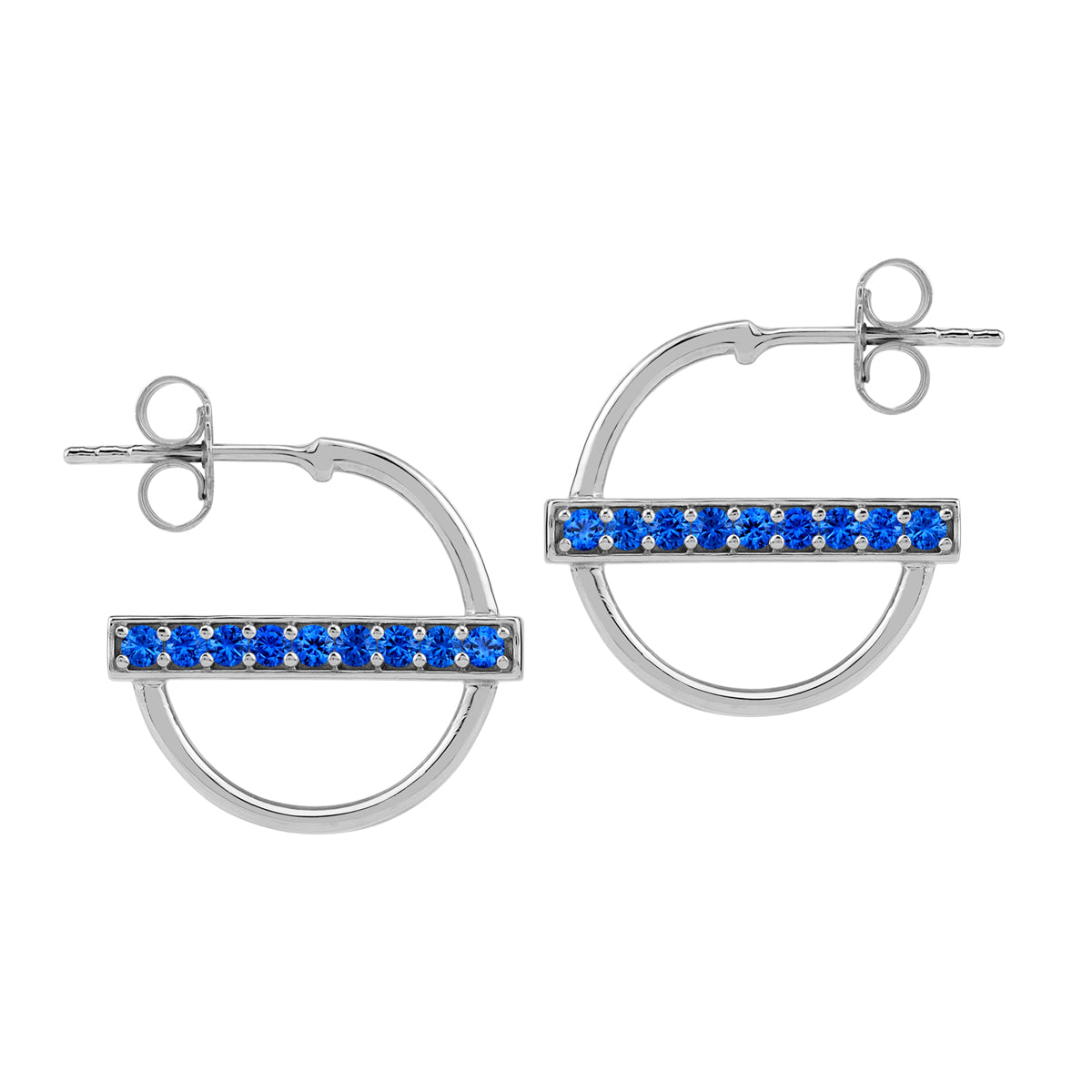 Created Blue Sapphire White Gold Plated 925 Sterling Silver Fashion Casual 0.63 Inch C Hoop Stud Post Earrings