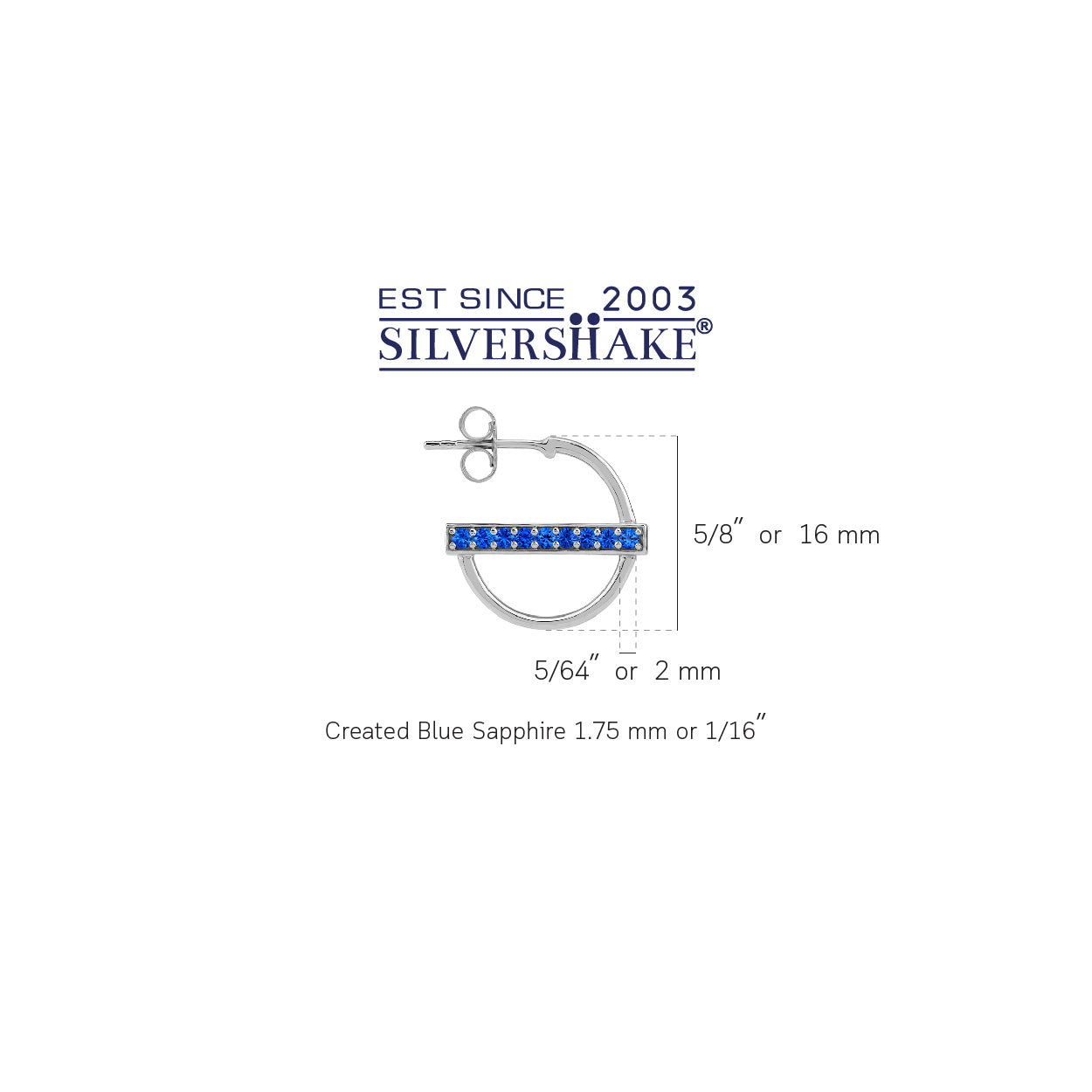 Created Blue Sapphire White Gold Plated 925 Sterling Silver Fashion Casual 0.63 Inch C Hoop Stud Post Earrings