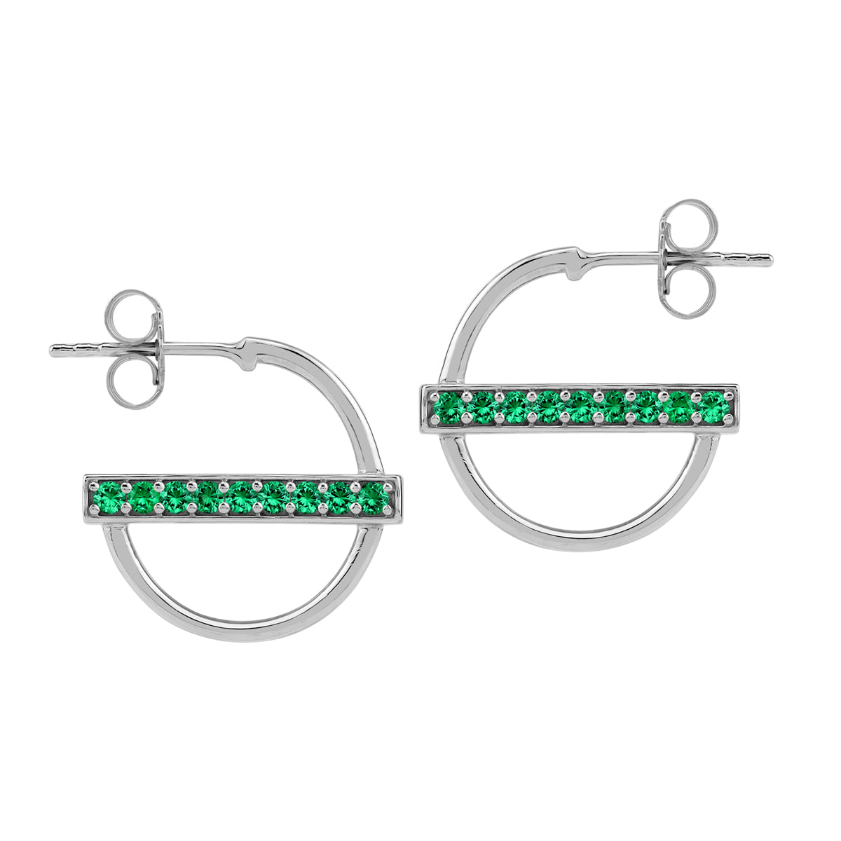 Created Nano Green Emerald White Gold Plated 925 Sterling Silver Fashion Casual 0.63 Inch C Hoop Stud Post Earrings