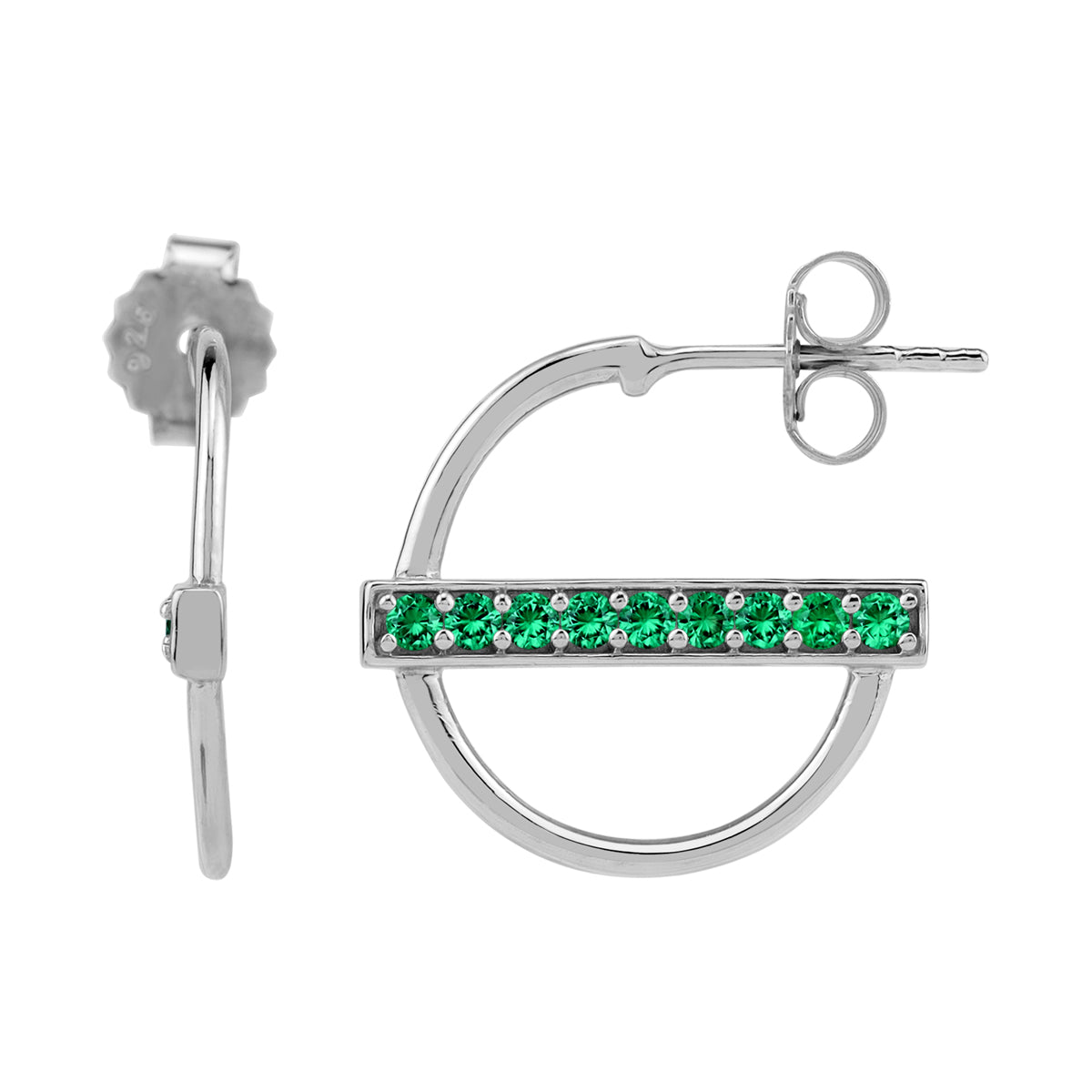 Created Nano Green Emerald White Gold Plated 925 Sterling Silver Fashion Casual 0.63 Inch C Hoop Stud Post Earrings