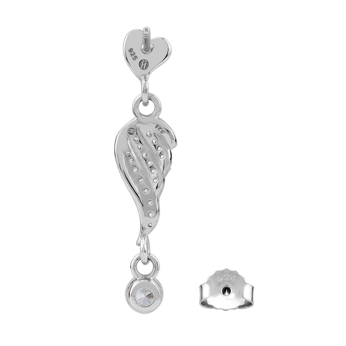 Cubic Zirconia White Gold Plated 925 Sterling Silver Angel Wing Heart Casual Love Dangle Stud Post Earrings April Gemstone Birthstone
