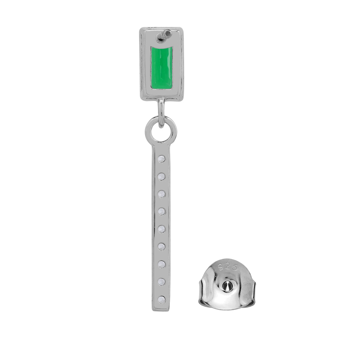 6X3mm Created Baguette Shape Nano Green Emerald White Gold Plated 925 Sterling Silver Geometric and Dangle Vertical Bar Drop Stud Post Earrings May Gemstone Birthstone