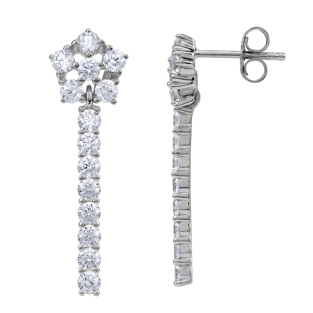 Round White CZ 925 Sterling Silver Flower and Dangle Long Journey Vertical Bar Stud Post Earrings silvershake