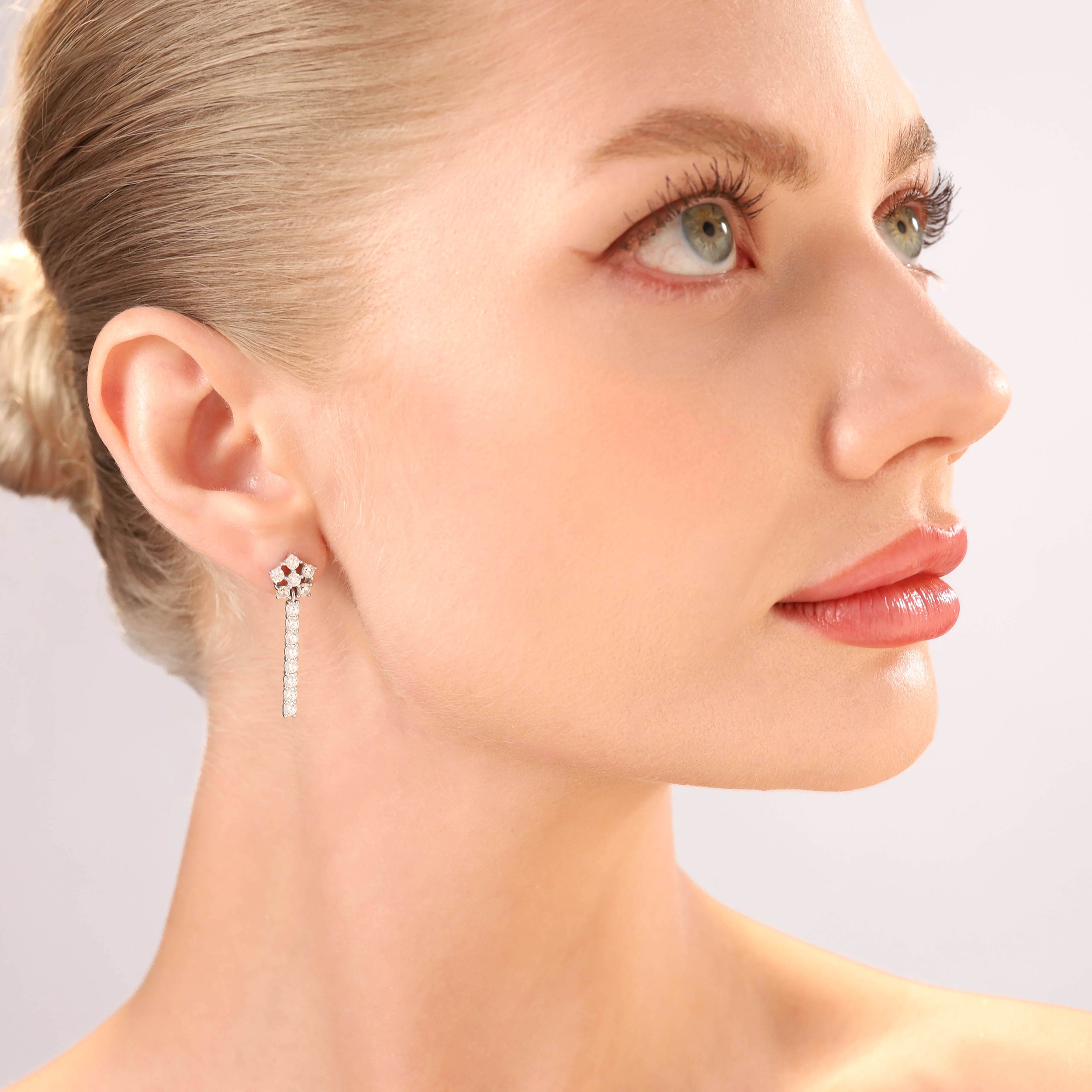 Round White CZ 925 Sterling Silver Flower and Dangle Long Journey Vertical Bar Stud Post Earrings silvershake