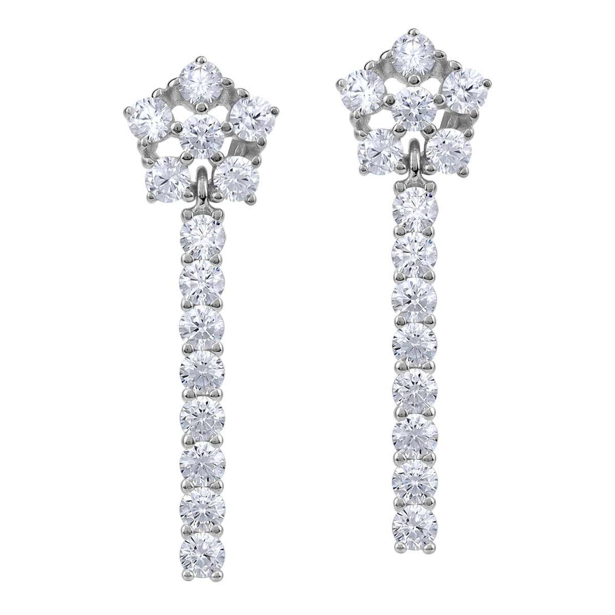 Round White CZ 925 Sterling Silver Flower and Dangle Long Journey Vertical Bar Stud Post Earrings silvershake