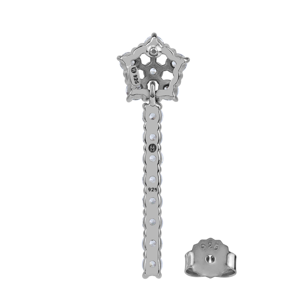 Round White CZ 925 Sterling Silver Flower and Dangle Long Journey Vertical Bar Stud Post Earrings silvershake