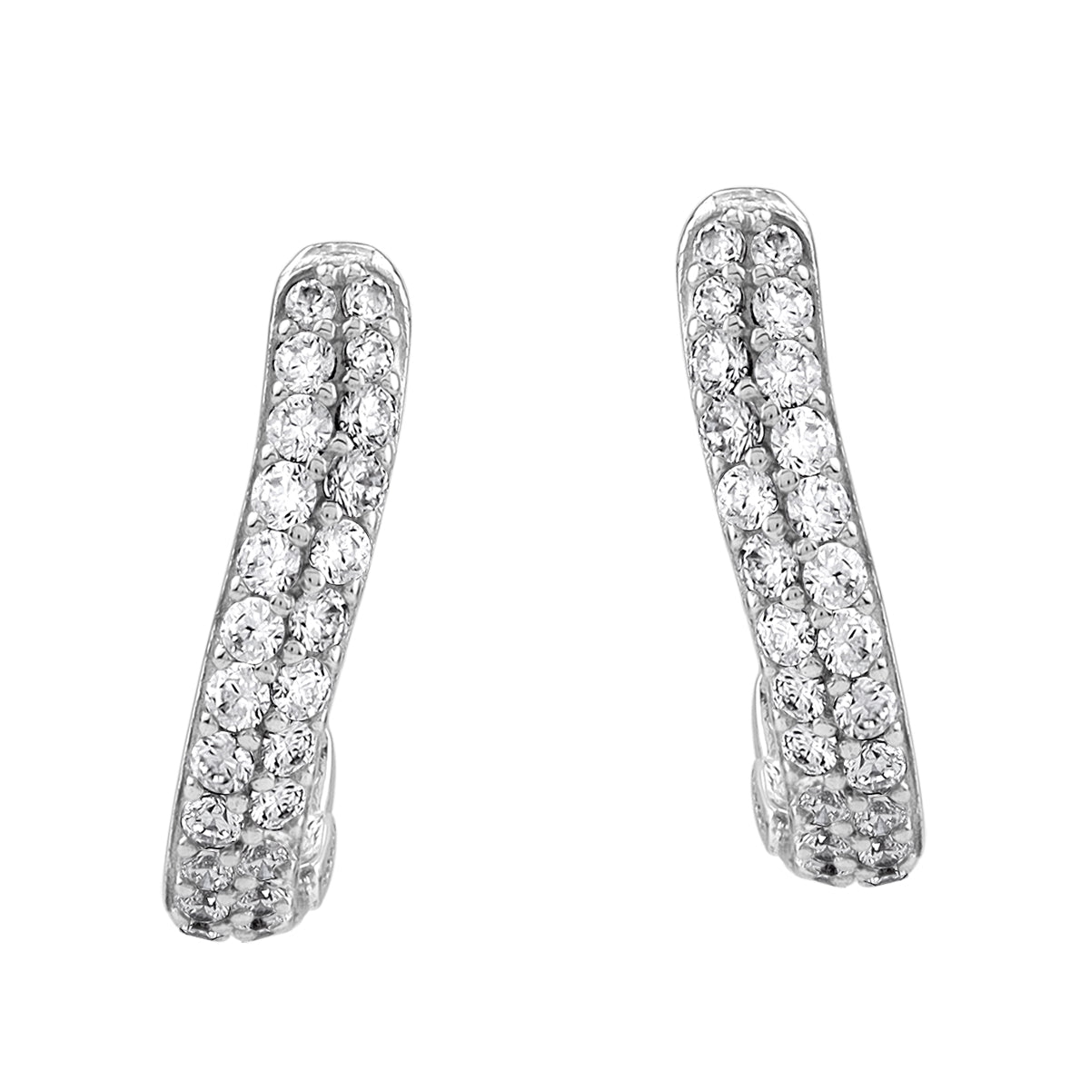 White CZ 925 Sterling Silver Minimalist Journey Trendy Cuved 0.6 Inch J Hoop Stud Post Earrings silvershake