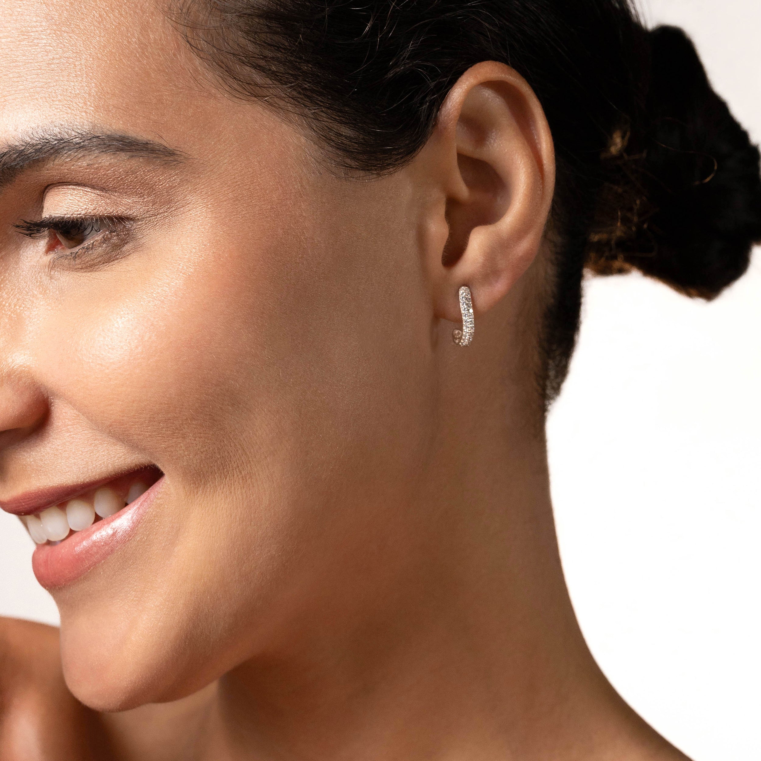 White CZ 925 Sterling Silver Minimalist Journey Trendy Cuved 0.6 Inch J Hoop Stud Post Earrings silvershake