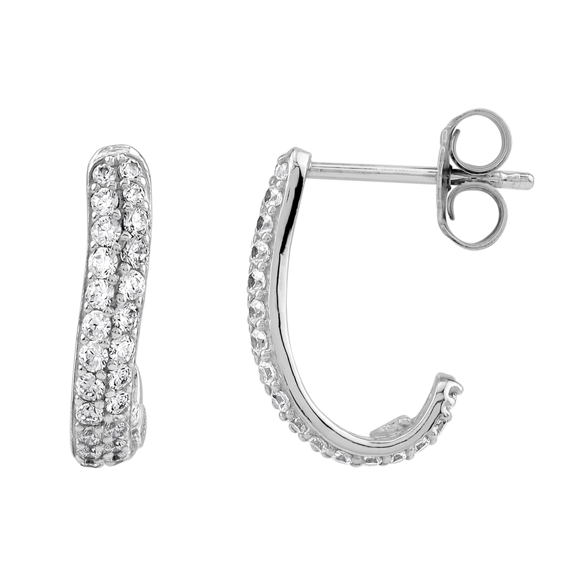 White CZ 925 Sterling Silver Minimalist Journey Trendy Cuved 0.6 Inch J Hoop Stud Post Earrings silvershake