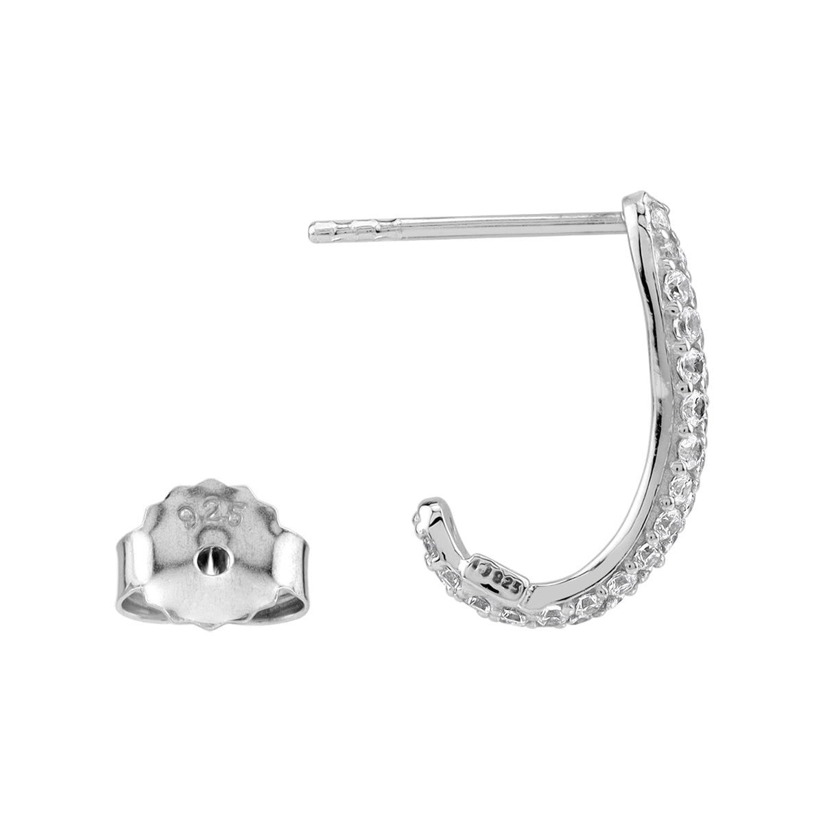 White CZ 925 Sterling Silver Minimalist Journey Trendy Cuved 0.6 Inch J Hoop Stud Post Earrings silvershake