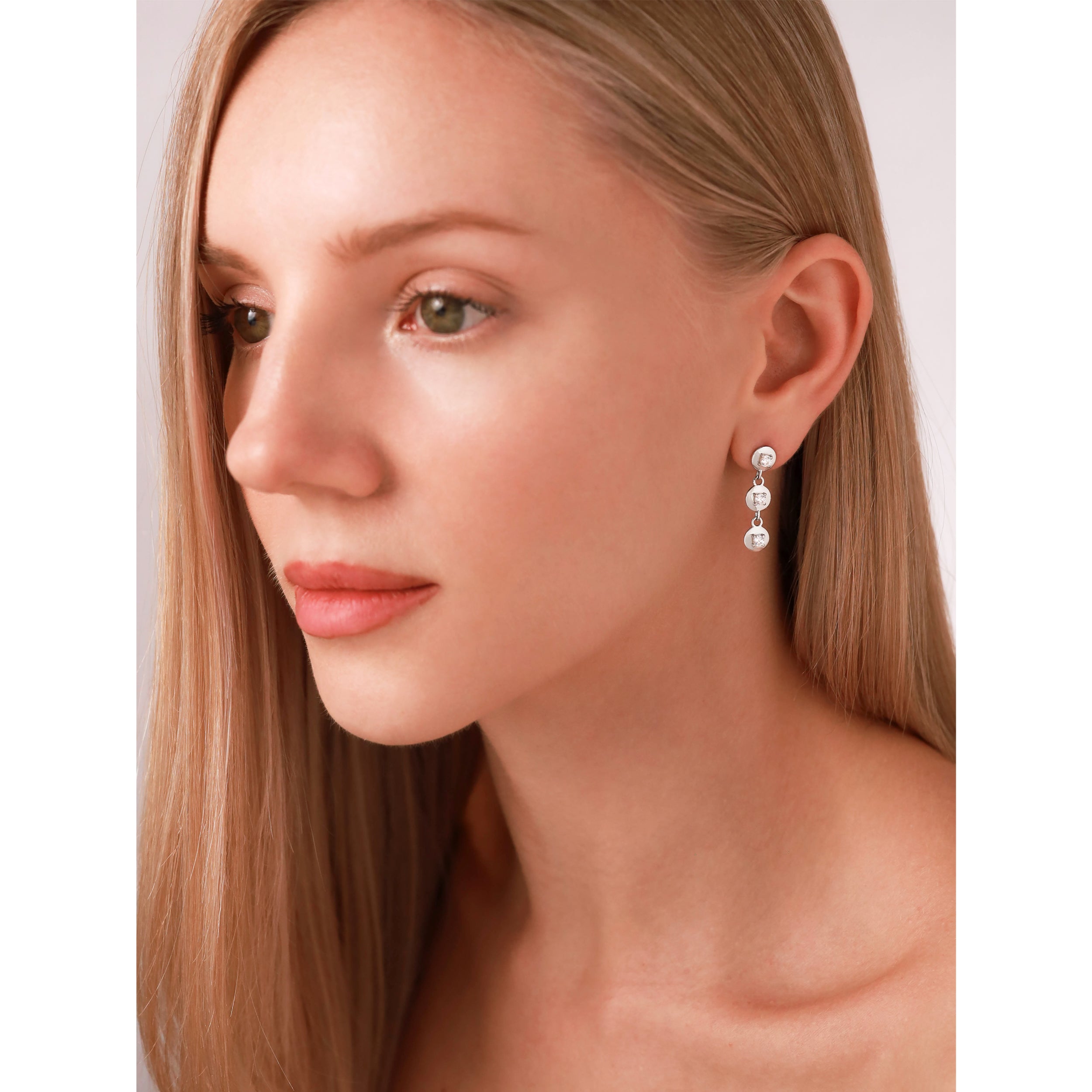 3-Stone Round Shape White CZ 925 Sterling Silver Graduated Circle Disc Dangle Stud Post Earrings silvershake