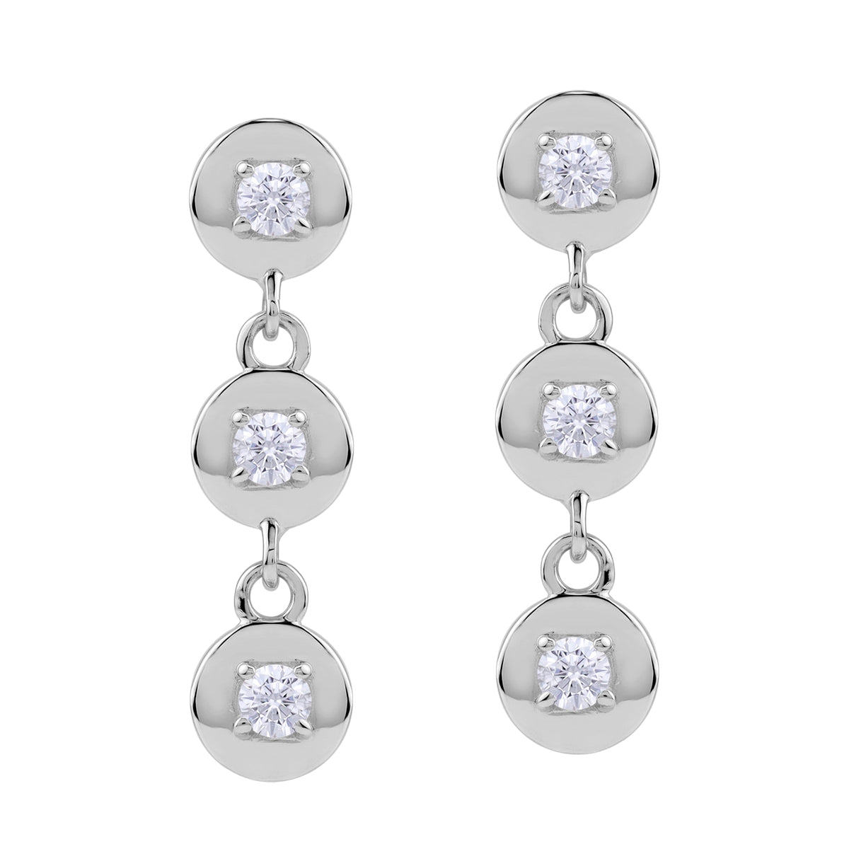 3-Stone Round Shape White CZ 925 Sterling Silver Graduated Circle Disc Dangle Stud Post Earrings silvershake