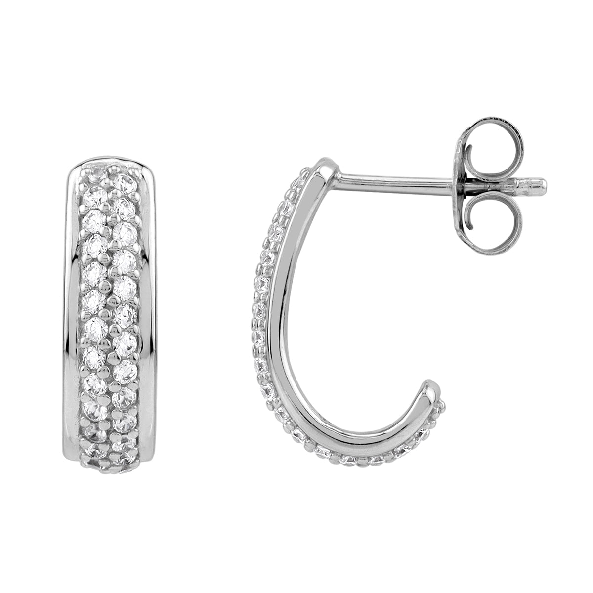 White Cubic Zirconia 925 Sterling Silver Minimalist Journey Trendy 0.6" J Hoop Stud Post Earrings silvershake