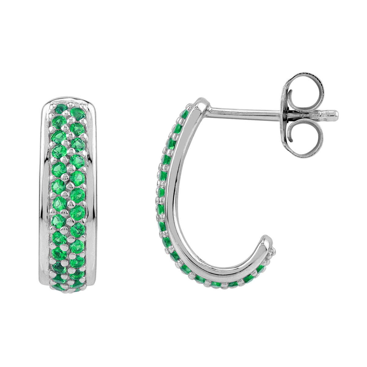 Created Nano Green Emerald 925 Sterling Silver Minimalist Journey 0.6 Inch J Hoop Stud Post Earrings silvershake