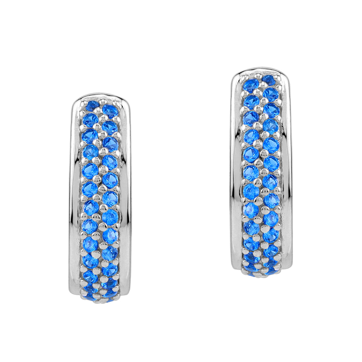 Created Blue Sapphire 925 Sterling Silver Minimalist Journey Trendy 0.6" J Hoop Stud Post Earrings silvershake
