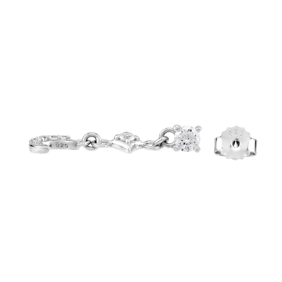 Cubic Zirconia White Gold Plated 925 Sterling Silver Minimalist Chic Crescent Moon and Star Dangle Stud Post Earrings