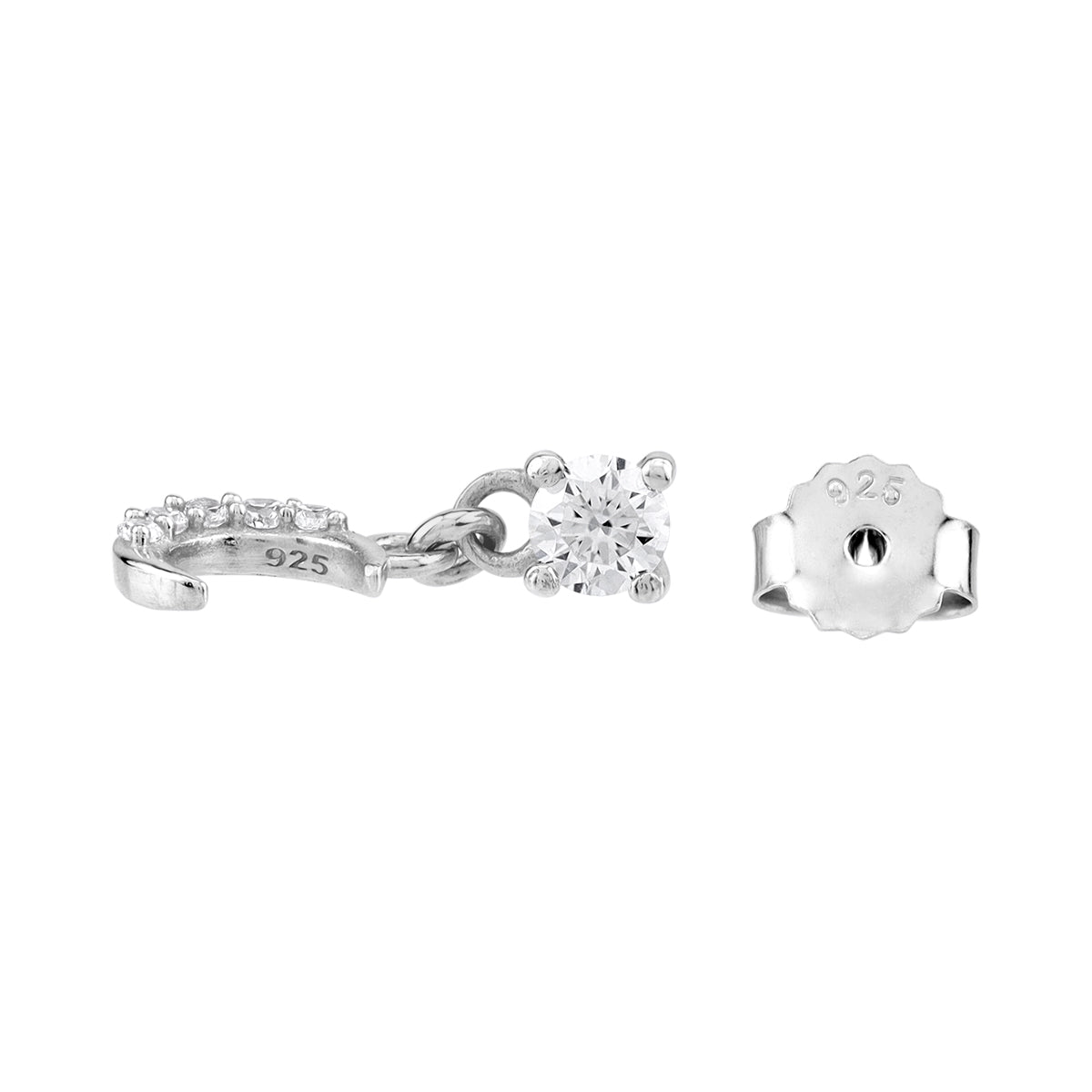 Cubic Zirconia White Gold Plated 925 Sterling Silver Minimalist Chic Crescent Moon Dangle Stud Post Earrings