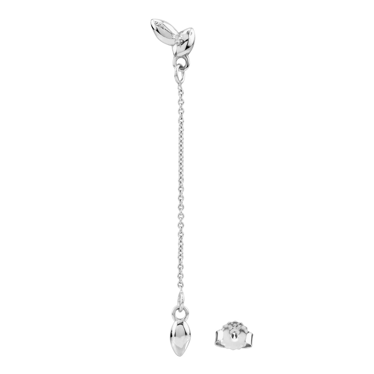 White Gold Plated 925 Sterling Silver Minimalist Chic Leaf Dangle Chain Stud Post Earrings
